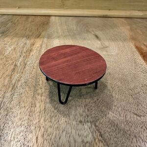 Miniature Round Coffee Table Faux Wood Top Black Metal Hairpin Legs 2.5 Inch